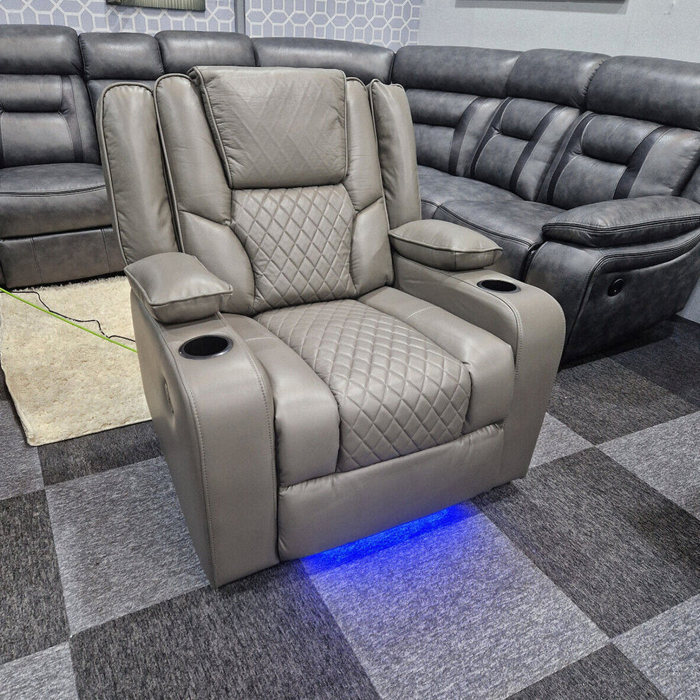 Orlando Grey Electric Recliner Armchair USB & Cup Holders