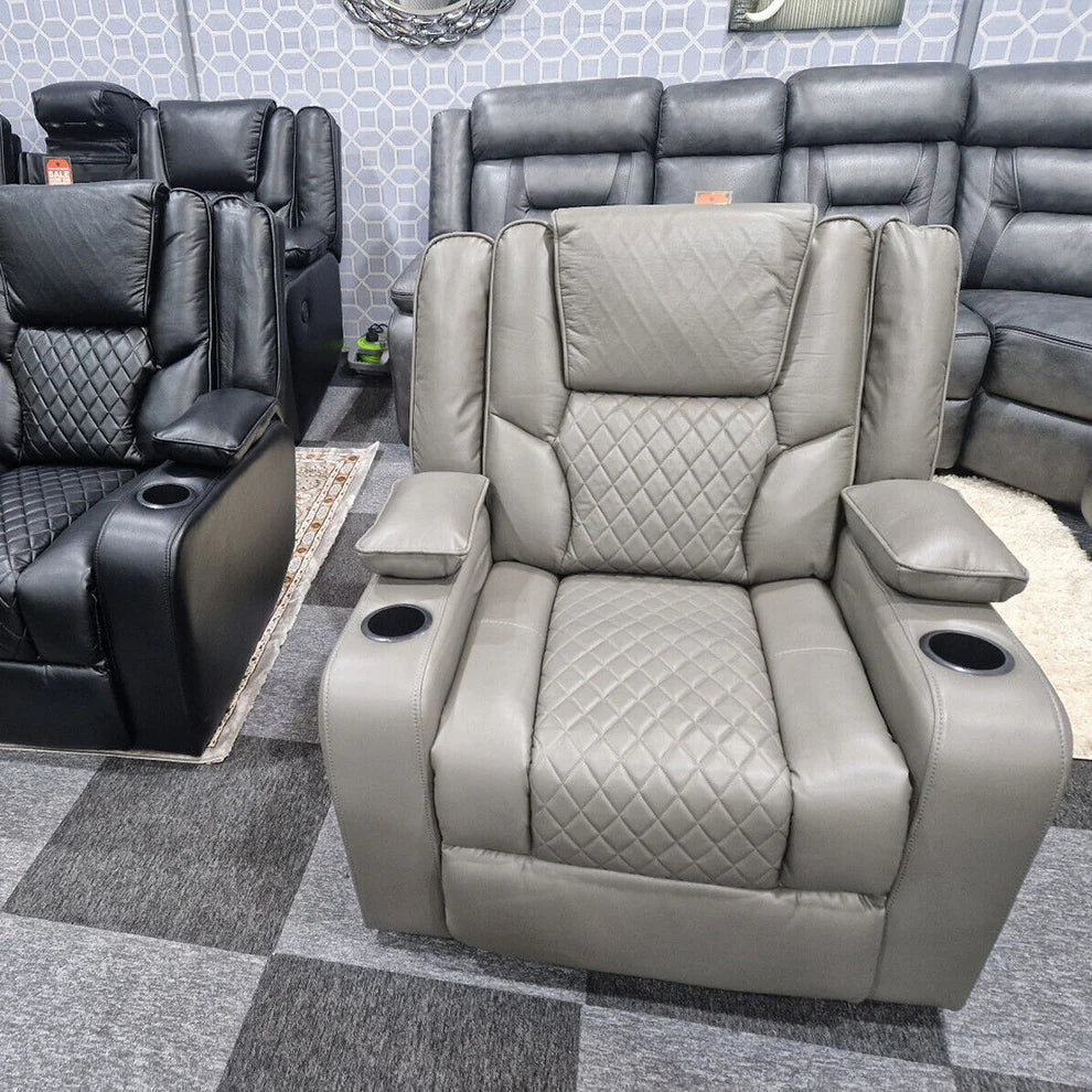 Orlando Grey Electric Recliner Armchair USB & Cup Holders