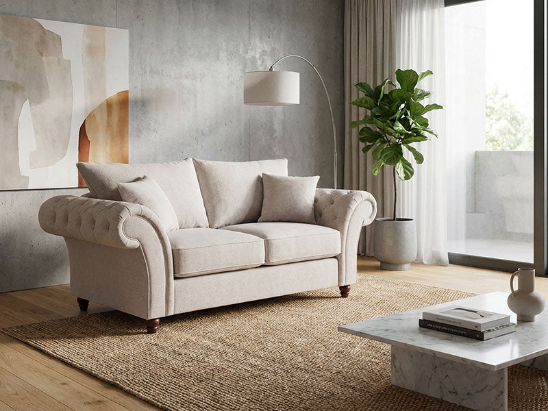 Maryland Chester Arms Sofa in Plush Velvet Fabric - Cream