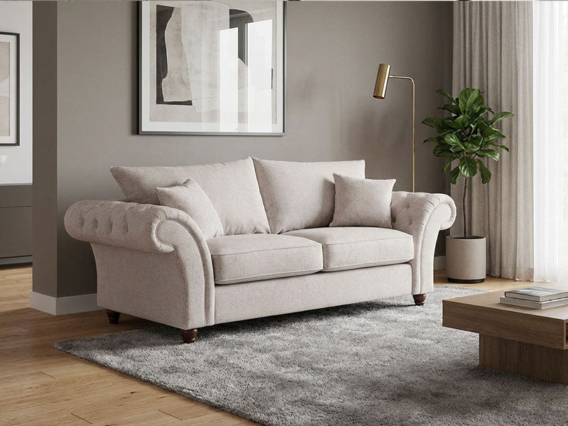 Maryland Chester Arms Sofa in Plush Velvet Fabric - Cream
