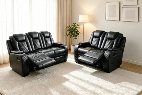 MNS Antalya 3+ 2 Leather Manual Recliner Sofa Set (Black, Grey or Brown)