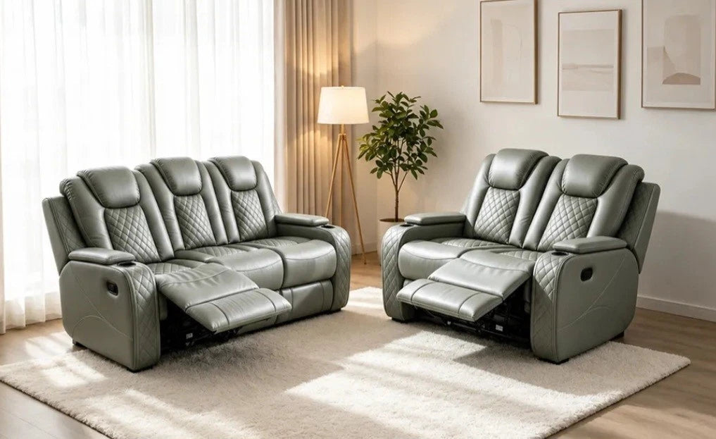 MNS Antalya 3+ 2 Leather Manual Recliner Sofa Set (Black, Grey or Brown)