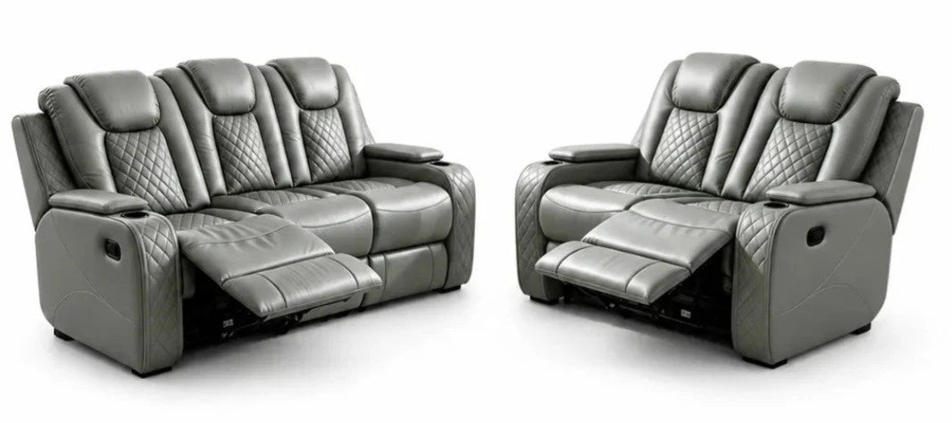 MNS Antalya 3+ 2 Leather Manual Recliner Sofa Set (Black, Grey or Brown)