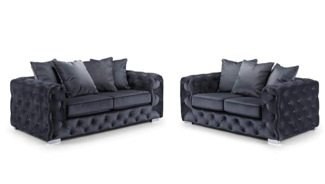 Ashton Chesterfield Scatter Back Corner Sofa Black Plush Velvet