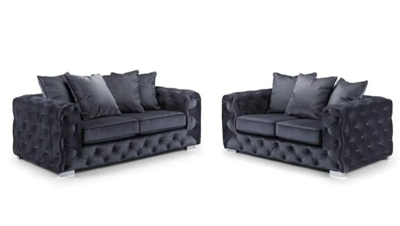 Ashton Chesterfield Scatter Back Corner Sofa Grey Plush Velvet