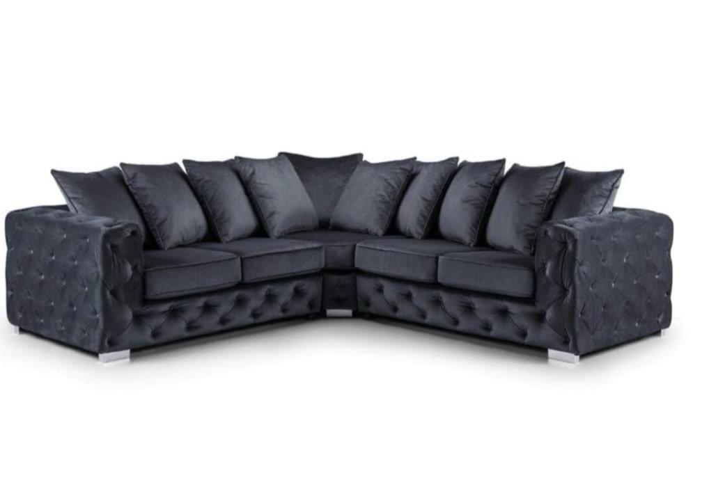 Ashton Chesterfield Scatter Back Corner Sofa Black Plush Velvet