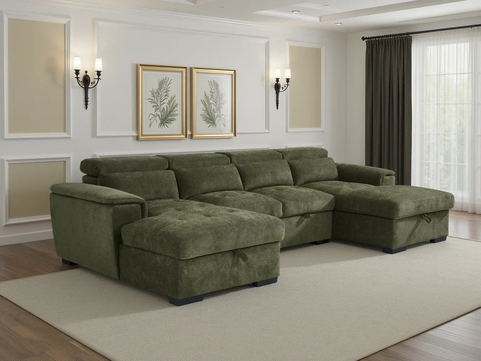 MNS Alaya Sofabed Green U Shape Corner