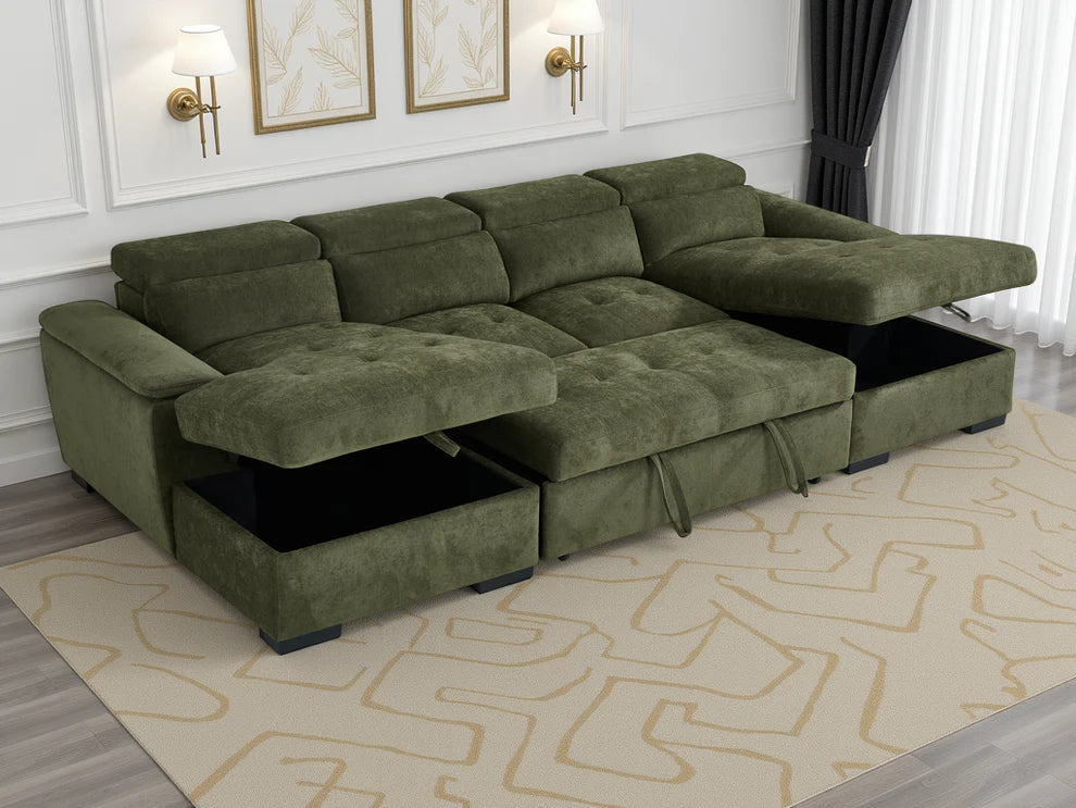 MNS Alaya Sofabed Green U Shape Corner