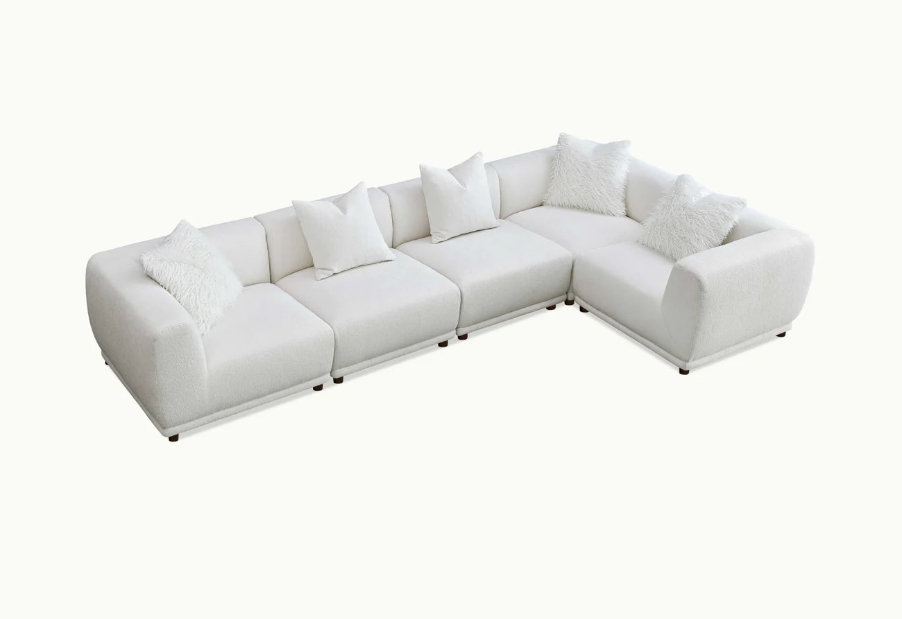 MNS Aluxo Lottie 5pc Modular Corner Sofa in Polar Boucle - L Shape Sofa - Customisable Layout