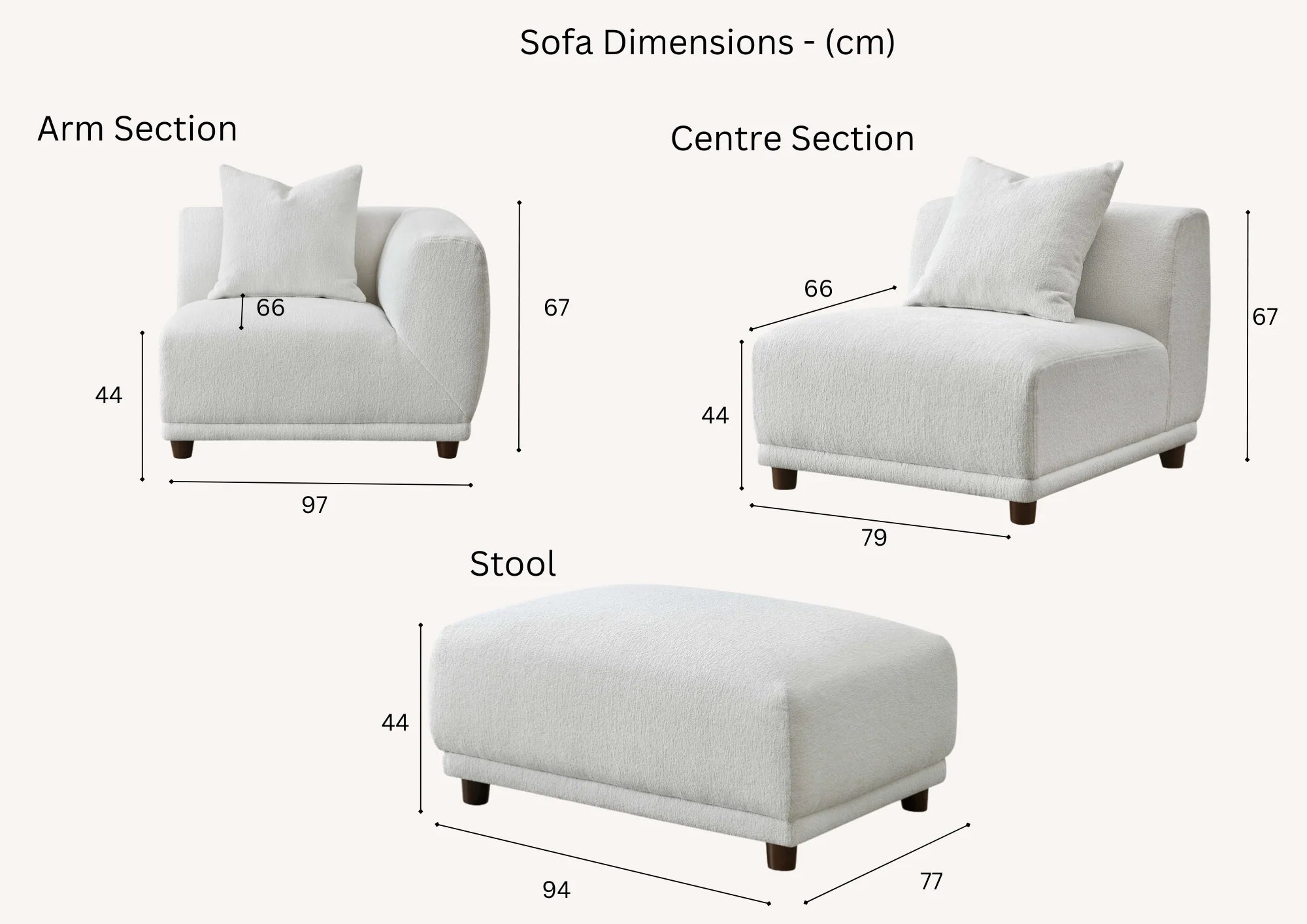 MNS Aluxo Lottie 5pc Modular Corner Sofa in Polar Boucle - L Shape Sofa - Customisable Layout