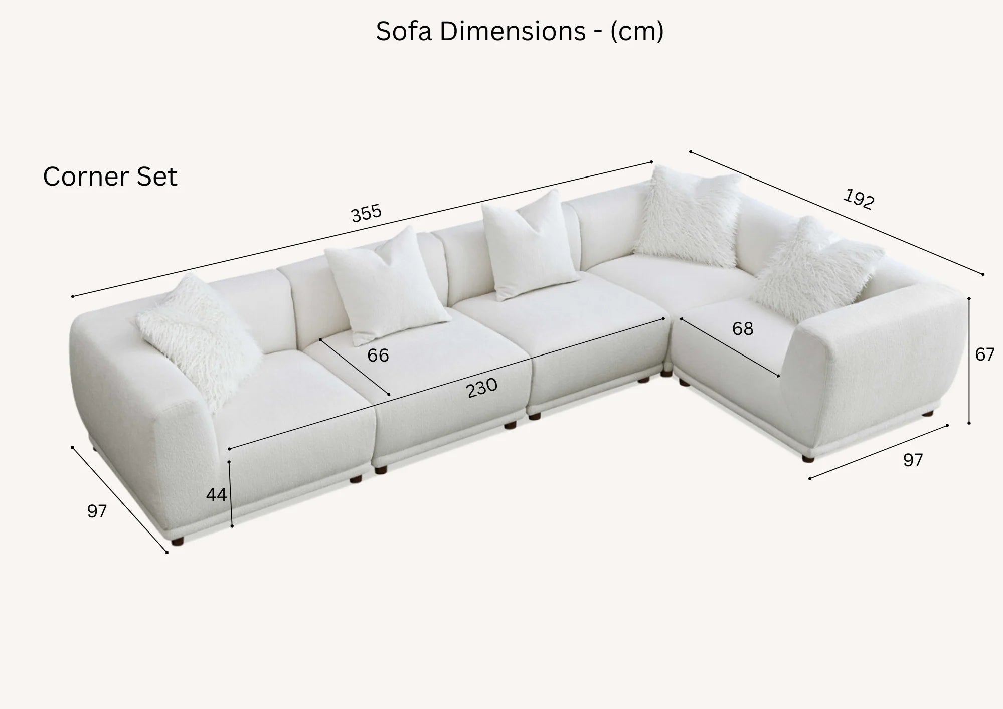 MNS Aluxo Lottie 5pc Modular Corner Sofa in Polar Boucle - L Shape Sofa - Customisable Layout