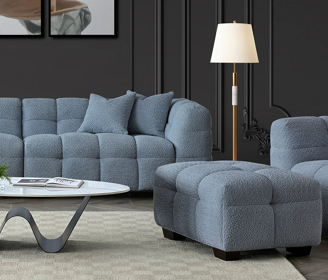 MNS Aluxo Tribeca Corner Sofa in Iron Boucle Fabric With Matching Footstool