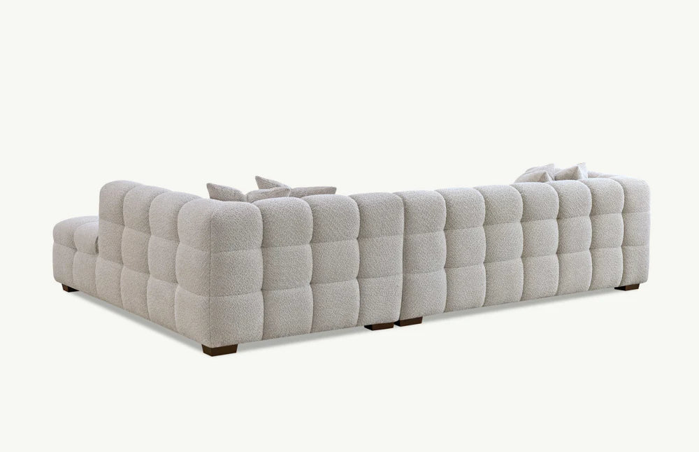 MNS Aluxo Tribeca Right Hand Corner Sofa in Oatmeal Boucle Fabric Matching Footstool