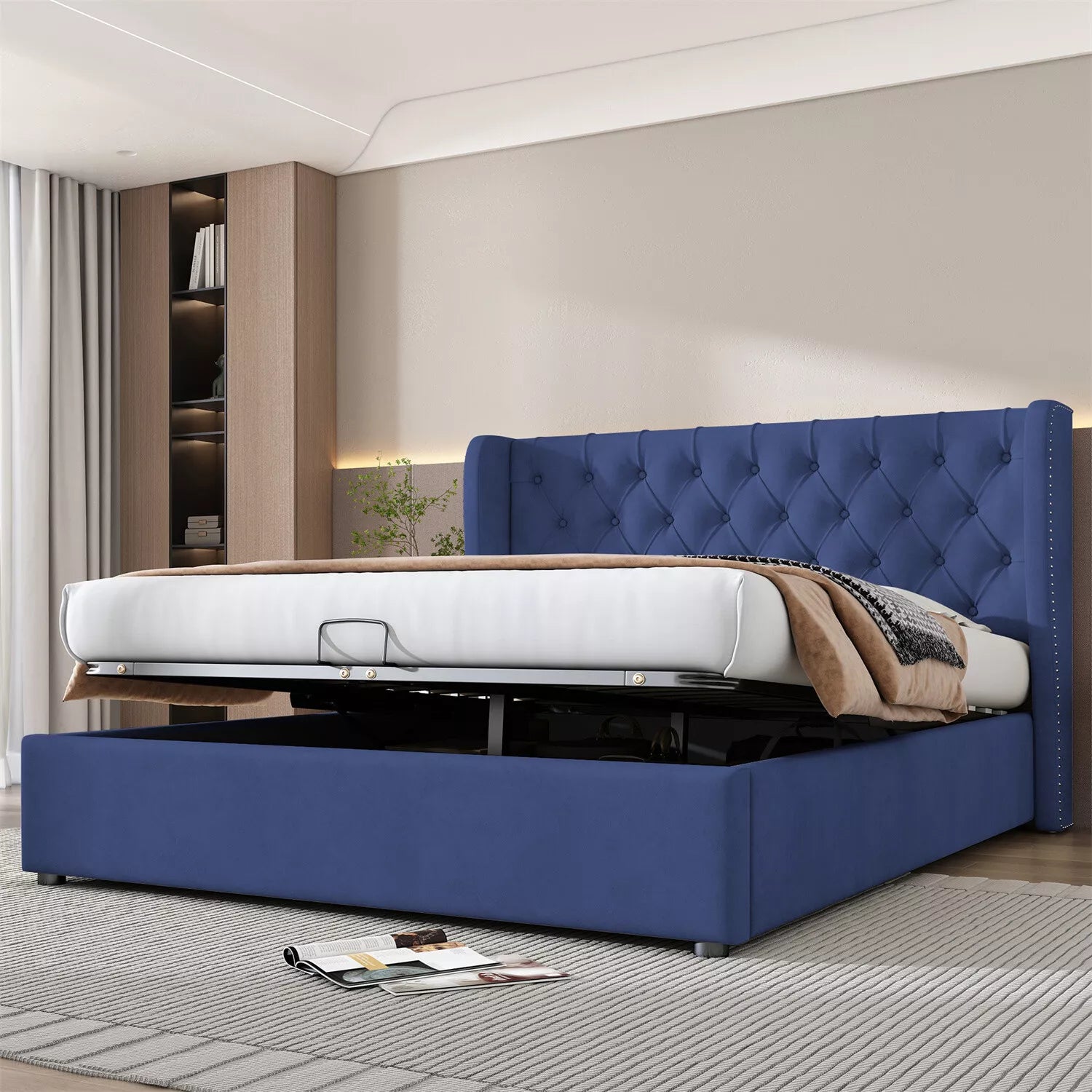 Ottoman Gas Lift Storage Bed Frame 4ft6 5ft Double King Size Velvet Upholstered