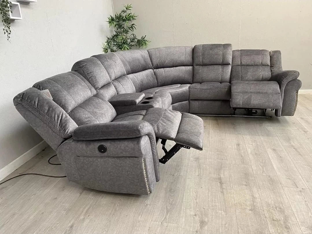 MNS Berlin Microfibre Fabric Electric Recliners Corner Sofa- USB/ Blue LED Strip