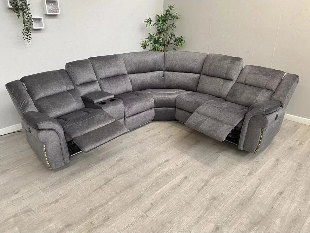 MNS Berlin Microfibre Fabric Electric Recliners Corner Sofa- USB/ Blue LED Strip