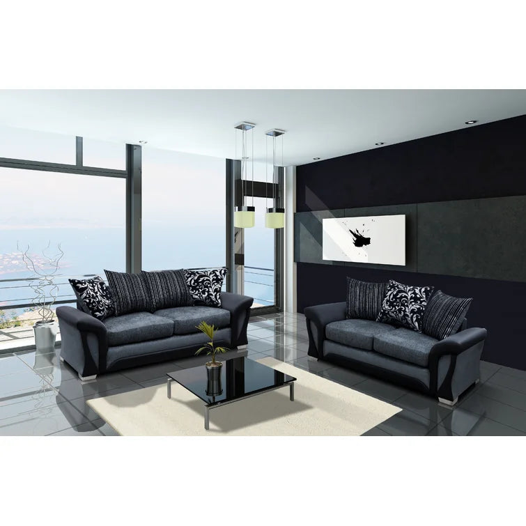 Shannon Fabric 3 + 2 Seaters Luxuries Sofa in Black & Grey