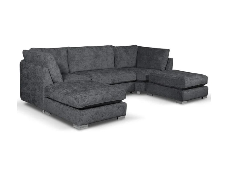 Brixton Fullback Charcoal Black U-Shape Corner Sofa Luxury Chenille Large