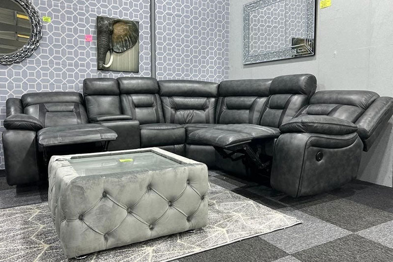 Nova Corner Electric Recliner Sofa In Grey With Black Trim