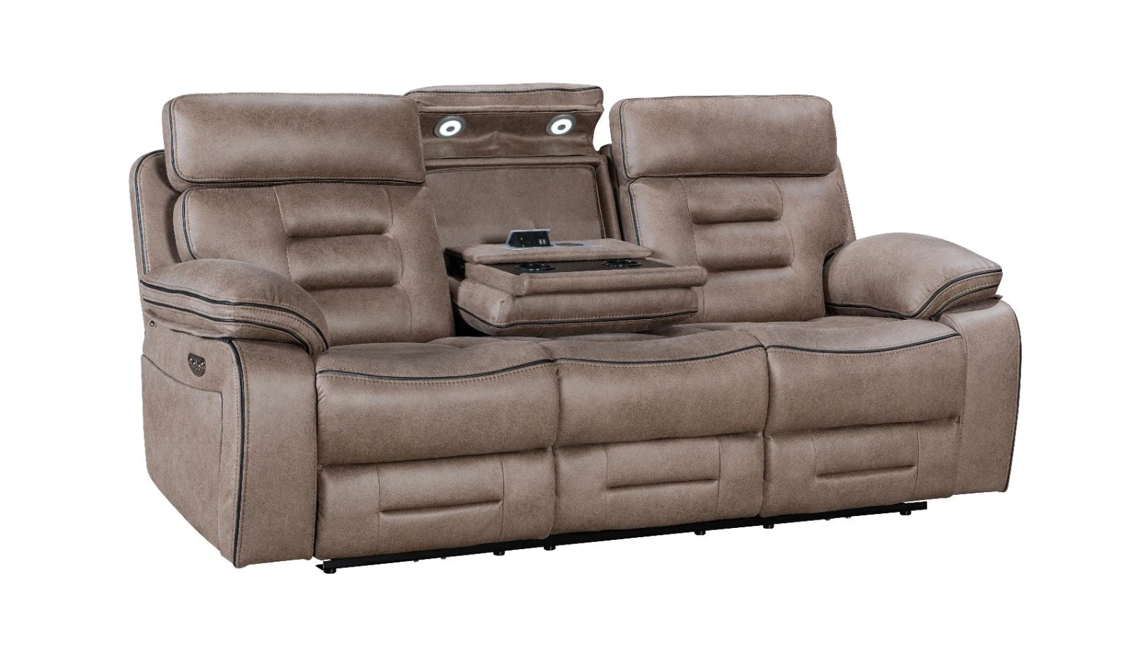 MNS Chelsea Electric Recliner Sofa Brown, Fabric, USB Ports, Hot &C Cupholder