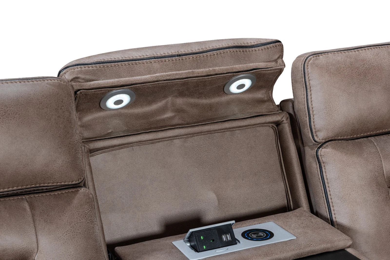 MNS Chelsea Electric Recliner Sofa Brown, Fabric, USB Ports, Hot &C Cupholder