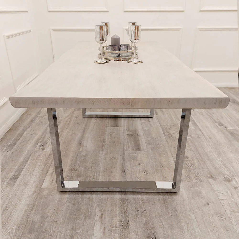 MNS Freya 1.8 Dining Table Solid Light Pine wood with Chrome Metal Legs