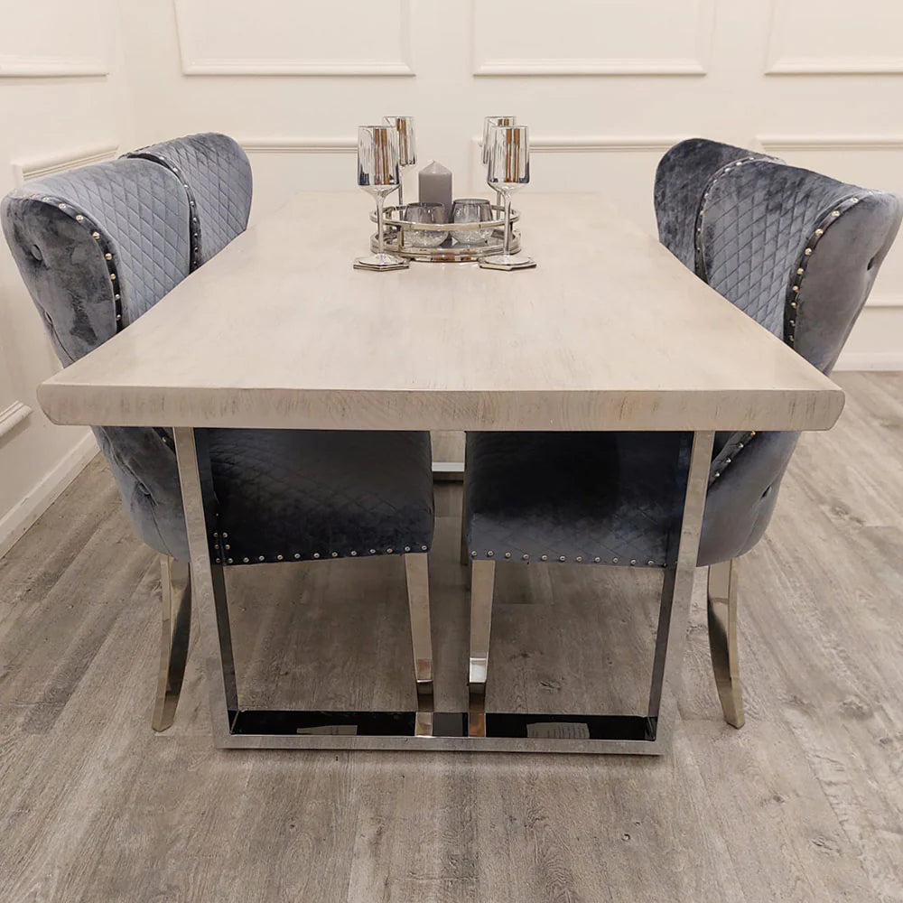 MNS Freya 1.8 Dining Table Solid Light Pine wood with Chrome Metal Legs
