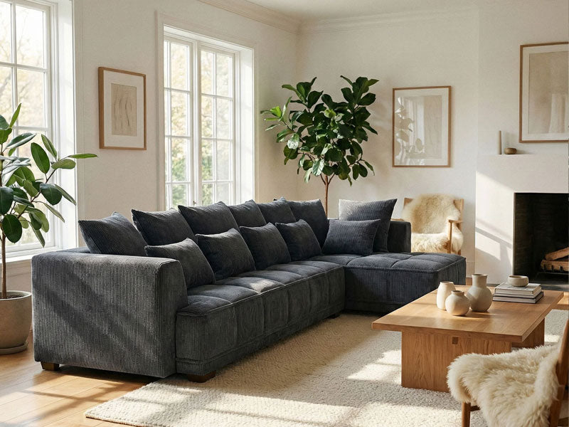 Aluxo Gramercy Right Hand Facing Corner Sofa – Steel Grey Velvet
