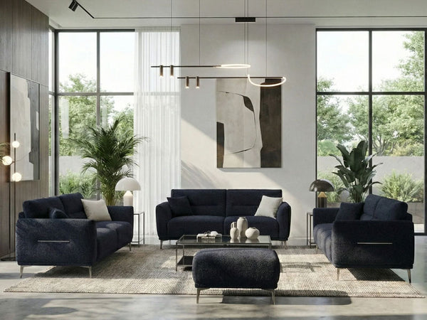 MNS Aluxo Albany Range Sofa in Midnight Black Lux Boucle Fabric - Deep Cushion Comfort