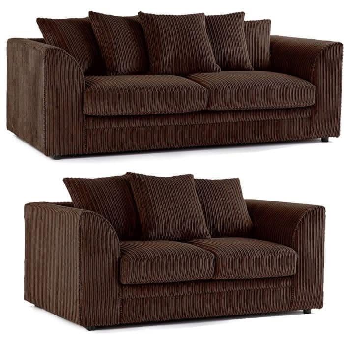 Dylan Jumbo Cord Fabric Corner Sofa with Cushions 3 Seaters, 2 Seaters L-Shape Sofa - Chocolate