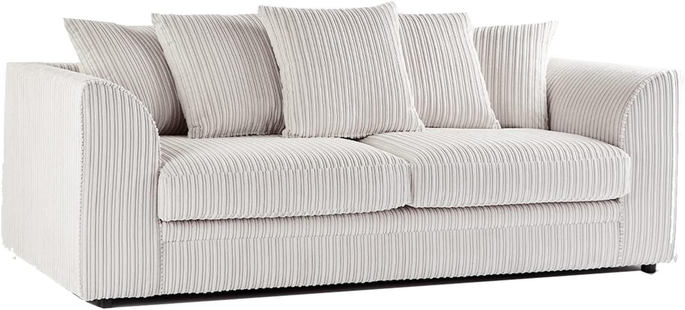 Dylan Jumbo Cord Fabric Corner Sofa with Cushions Available In Cream Colours 3+2 OR L shape