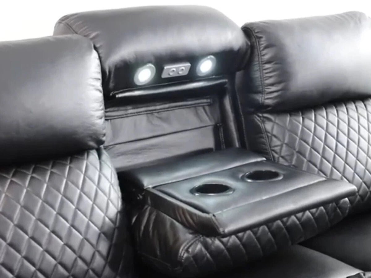 Florida Leather Electric Recliner Sofa Set with Cupholders, LED Lights, Wireless Charging, Bluetooth Speakers, and USB Ports