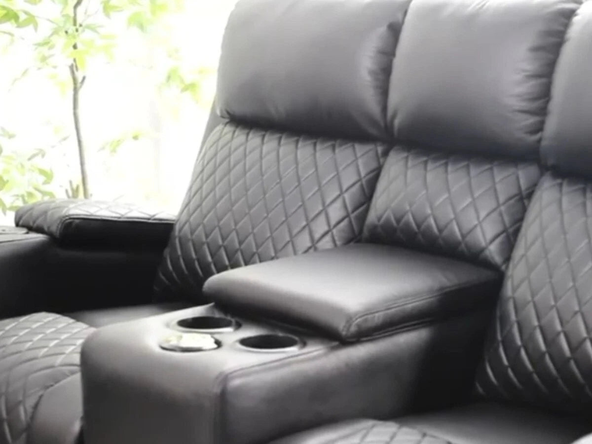 Florida Leather Electric Recliner Sofa Set with Cupholders, LED Lights, Wireless Charging, Bluetooth Speakers, and USB Ports