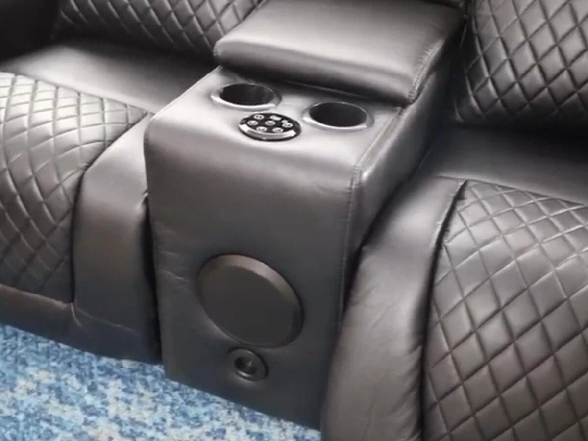 Florida Leather Electric Recliner Sofa Set with Cupholders, LED Lights, Wireless Charging, Bluetooth Speakers, and USB Ports