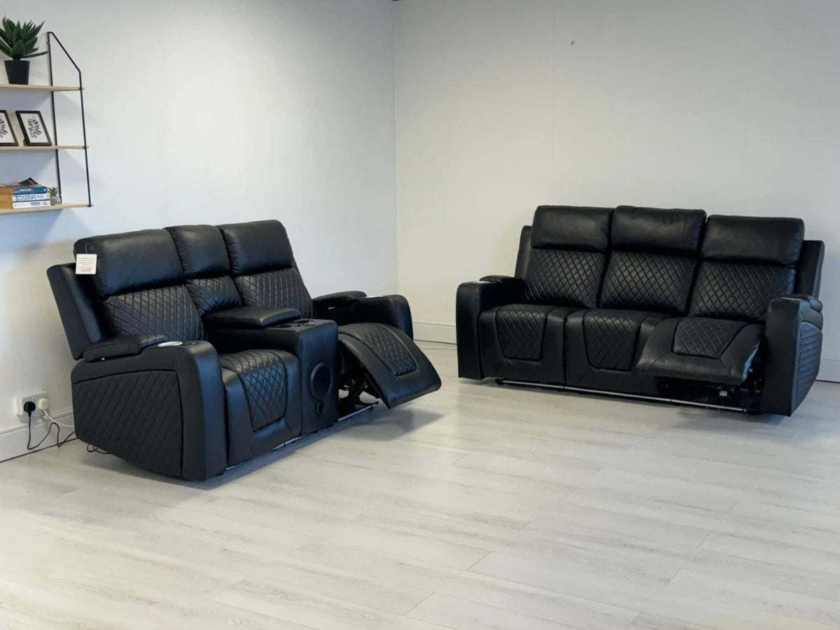 Florida Leather Electric Recliner Sofa Set with Cupholders, LED Lights, Wireless Charging, Bluetooth Speakers, and USB Ports