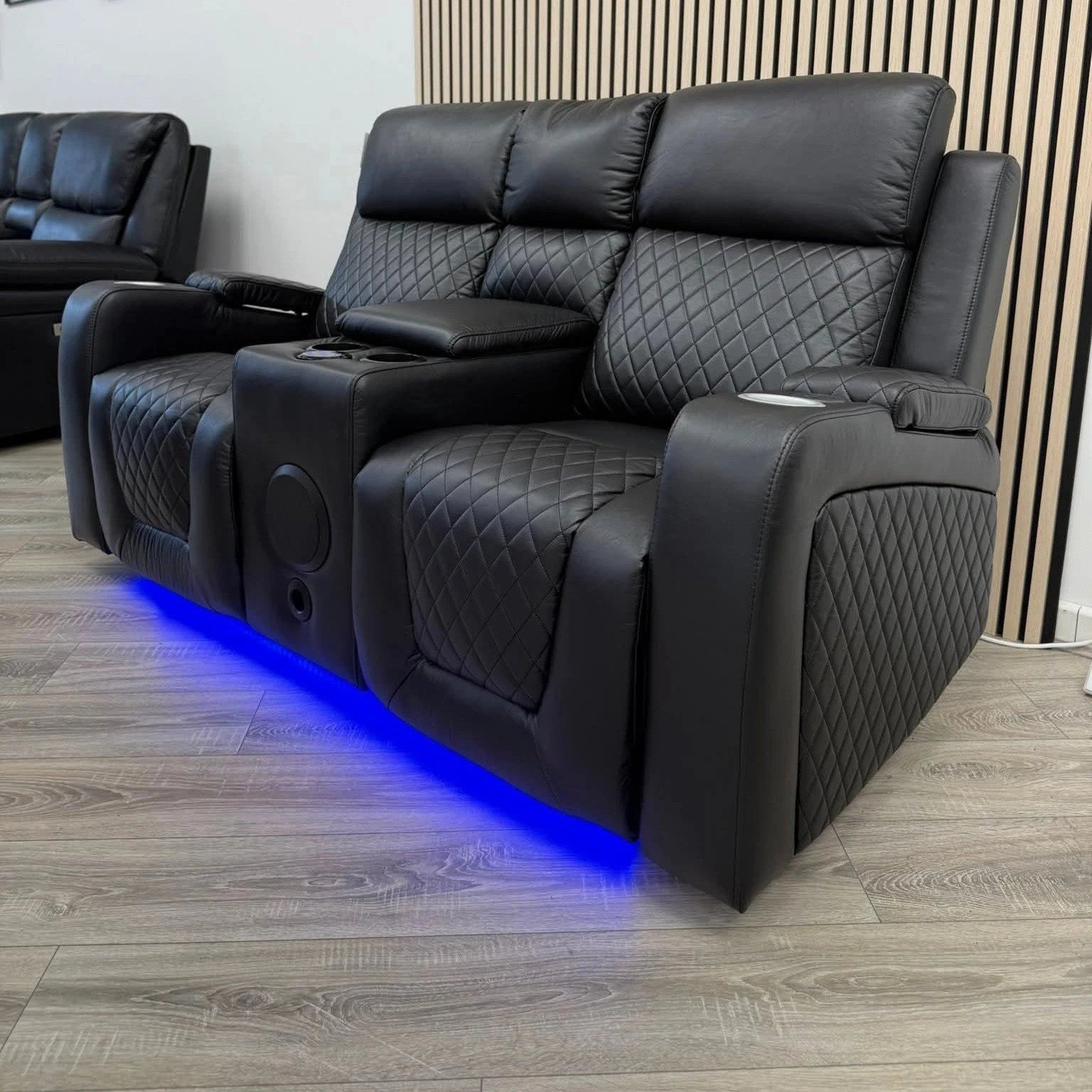 Florida Leather Electric Recliner Sofa Set with Cupholders, LED Lights, Wireless Charging, Bluetooth Speakers, and USB Ports