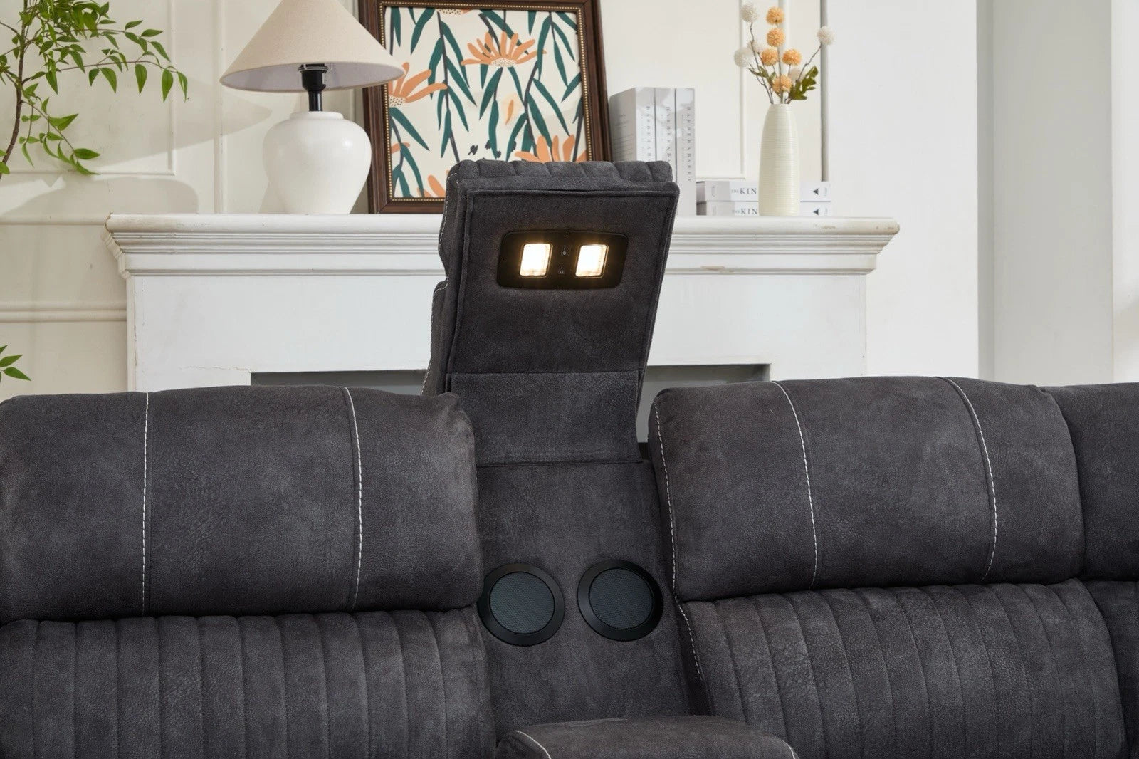 MNS Geneva Pro Electric Recliner Corner Fabric Sofa Grey, LED, Wireles charging