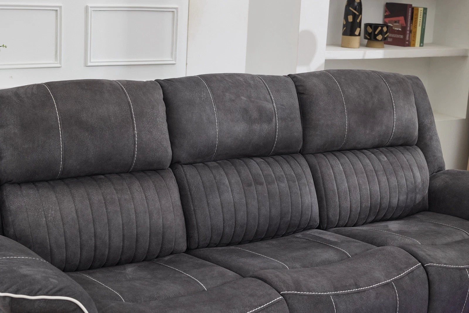 Geneva Pro Electric Recliner Corner Fabric Sofa Dark Grey, LED, Wireles charging