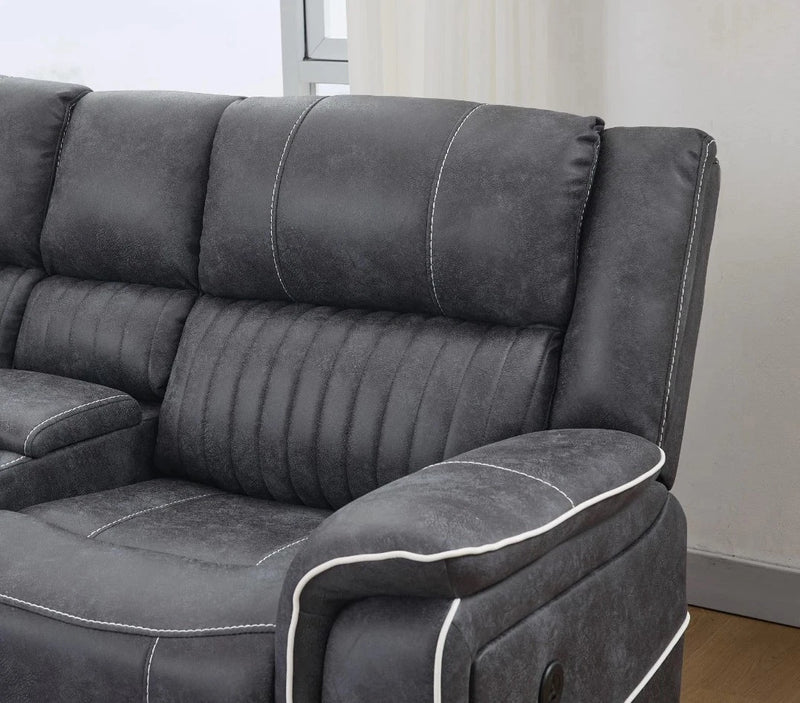 Geneva Pro Electric Recliner Fabric Sofa Dark Grey, LED, Wireles Charging