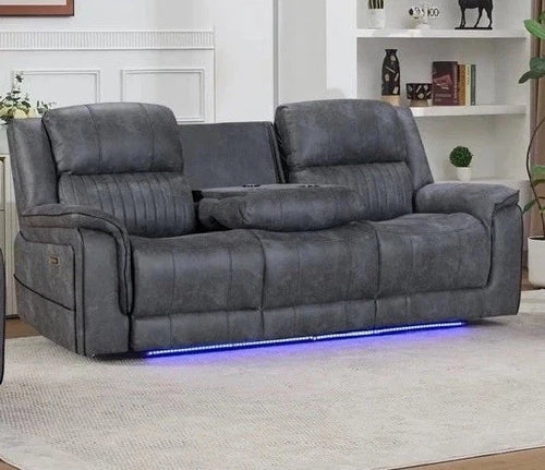 Geneva Pro Electric Recliner Fabric Sofa Dark Grey, LED, Wireles Charging