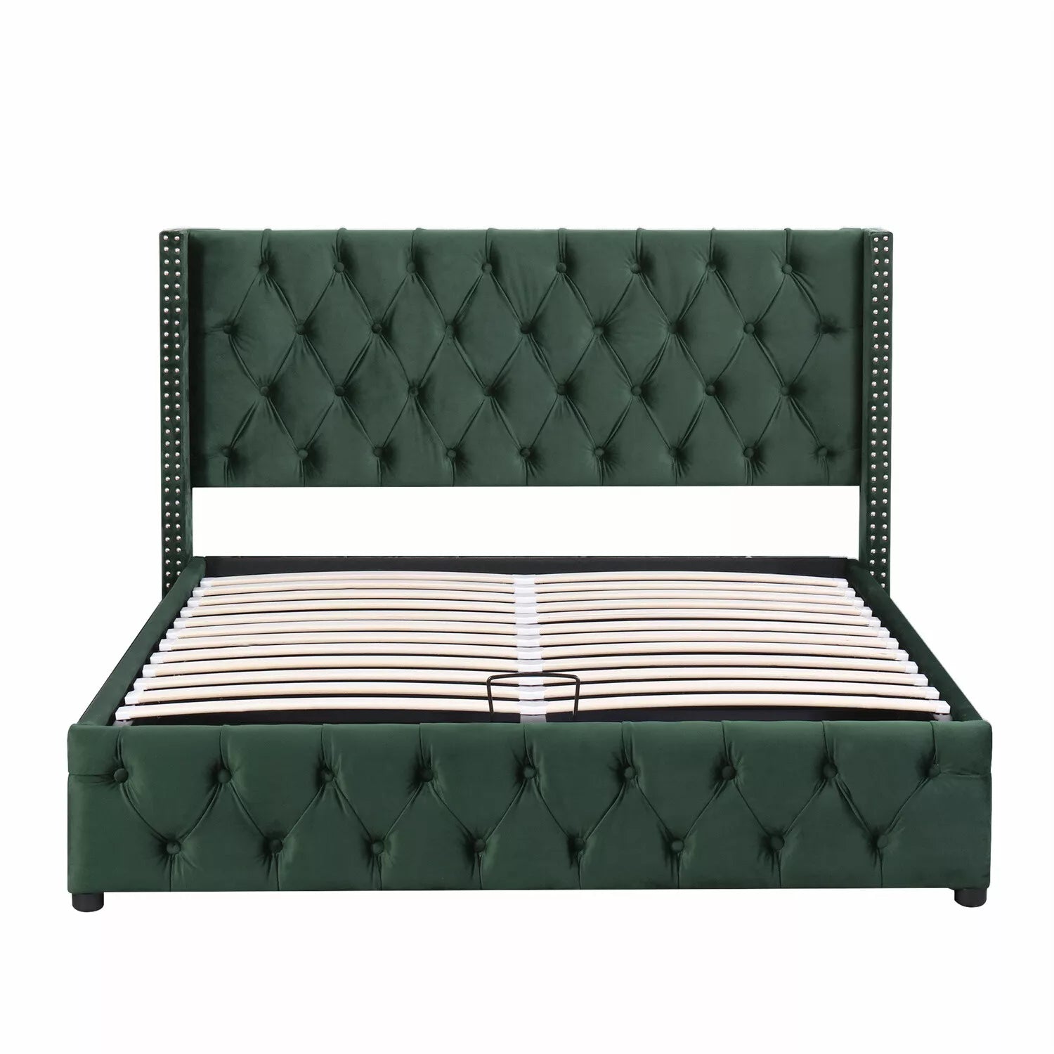 Ottoman Bed Gas Lift Storage Bed 4ft6 Double Bed Frame Velvet Upholstered Green