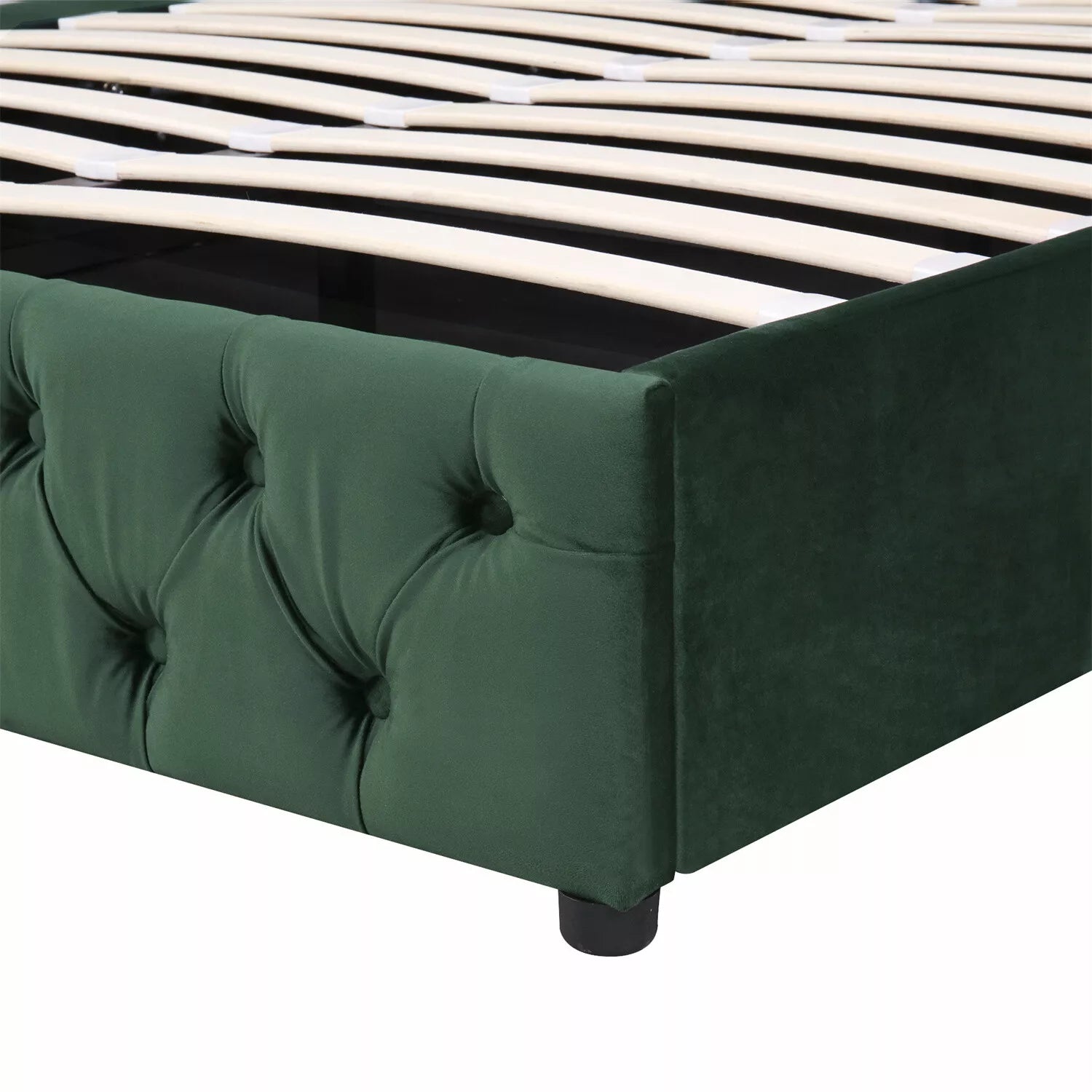 Ottoman Bed Gas Lift Storage Bed 4ft6 Double Bed Frame Velvet Upholstered Green