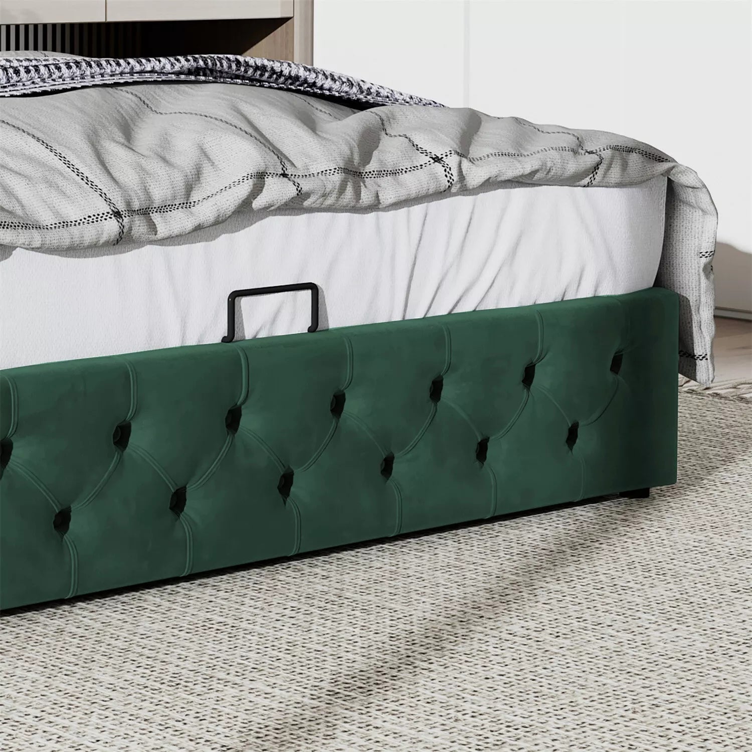 Ottoman Bed Gas Lift Storage Bed 4ft6 Double Bed Frame Velvet Upholstered Green