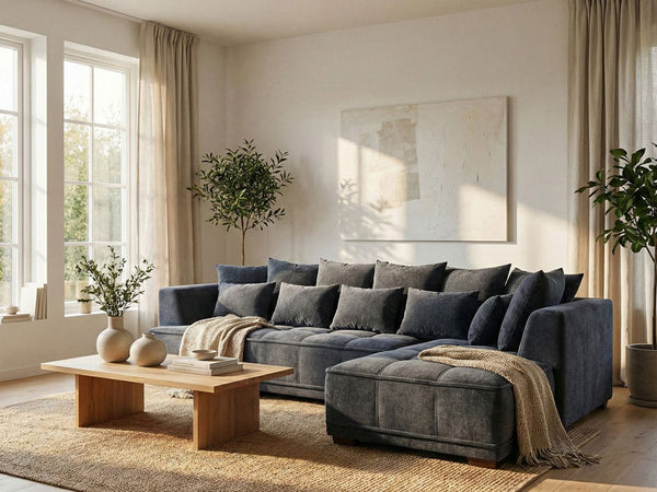 Aluxo Gramercy Right Hand Facing Corner Sofa – Steel Grey Velvet