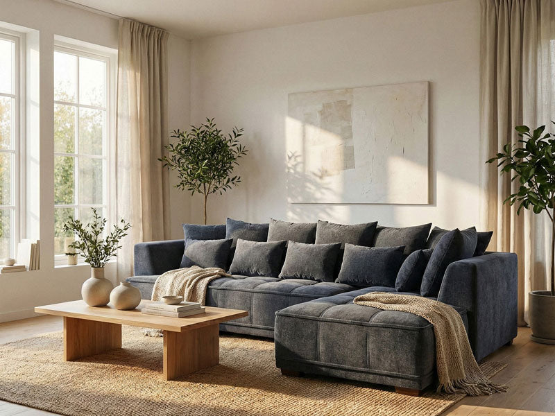 Aluxo Gramercy Right Hand Facing Corner Sofa – Steel Grey Velvet