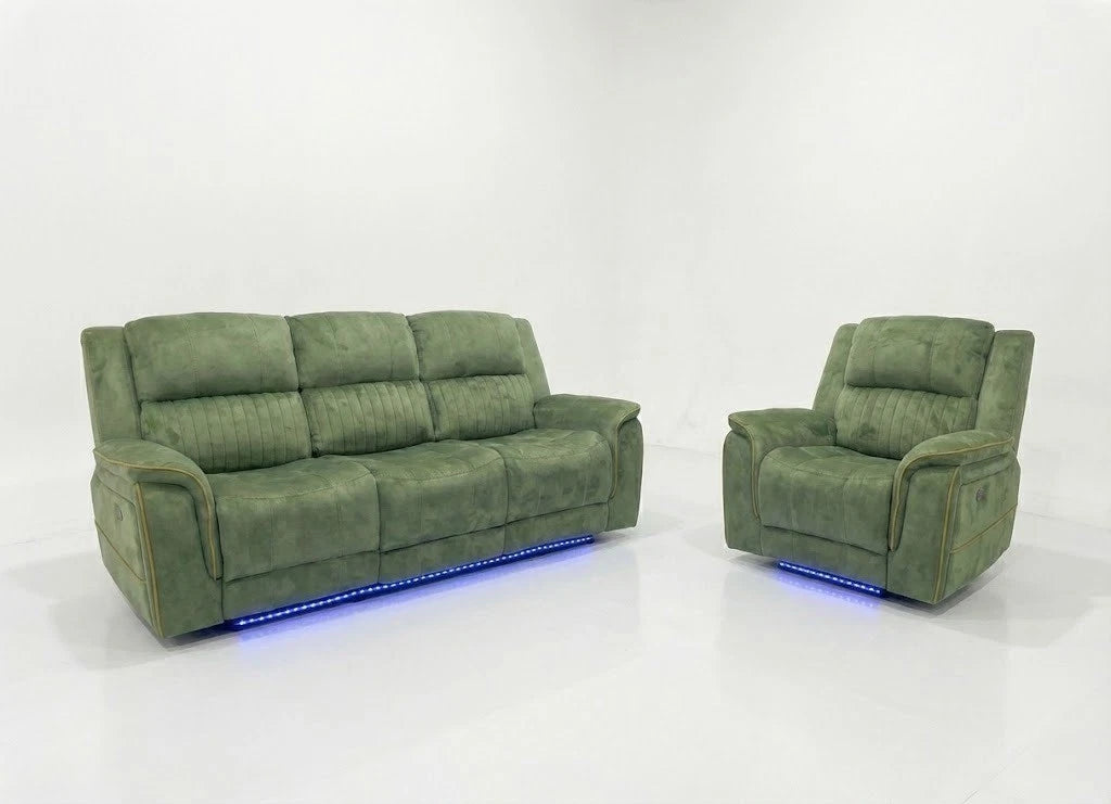 MNS  Emerald Green Geneva Pro Fabric Electric Recliner Sofa Set, Corner Sofa 3, 2 Seater and Armchair