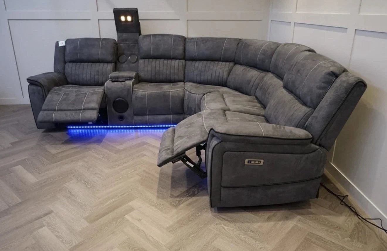 MNS Geneva Pro Fabric Electric Recliner Corner Sofa,Bluetooth USB, LED, Cupholder