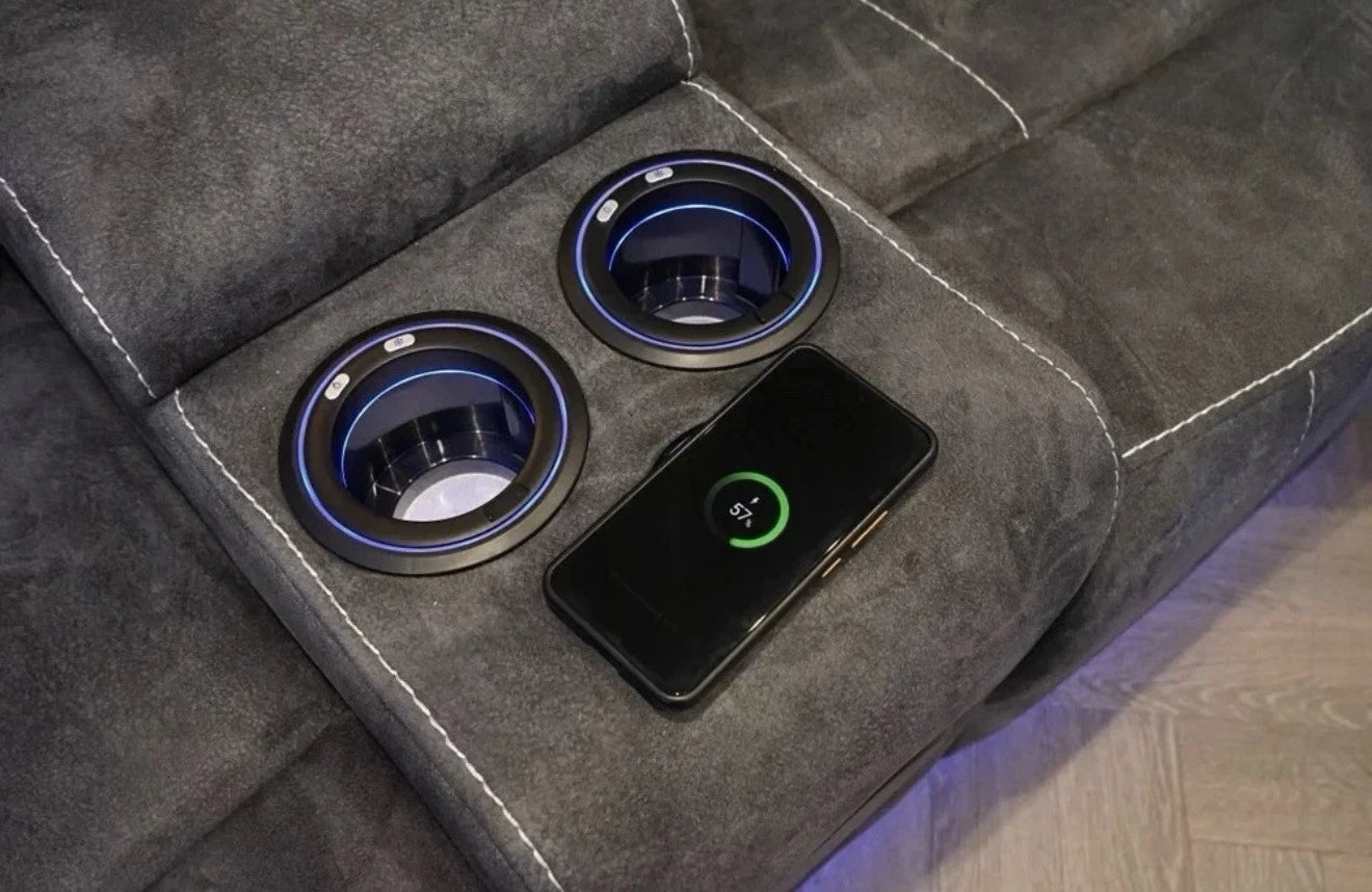 MNS Geneva Pro Fabric Electric Recliner Corner Sofa,Bluetooth USB, LED, Cupholder