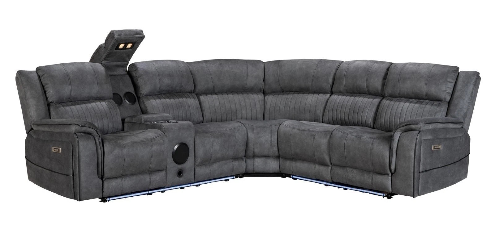 MNS Geneva Pro Fabric Electric Recliner Corner Sofa,Bluetooth USB, LED, Cupholder