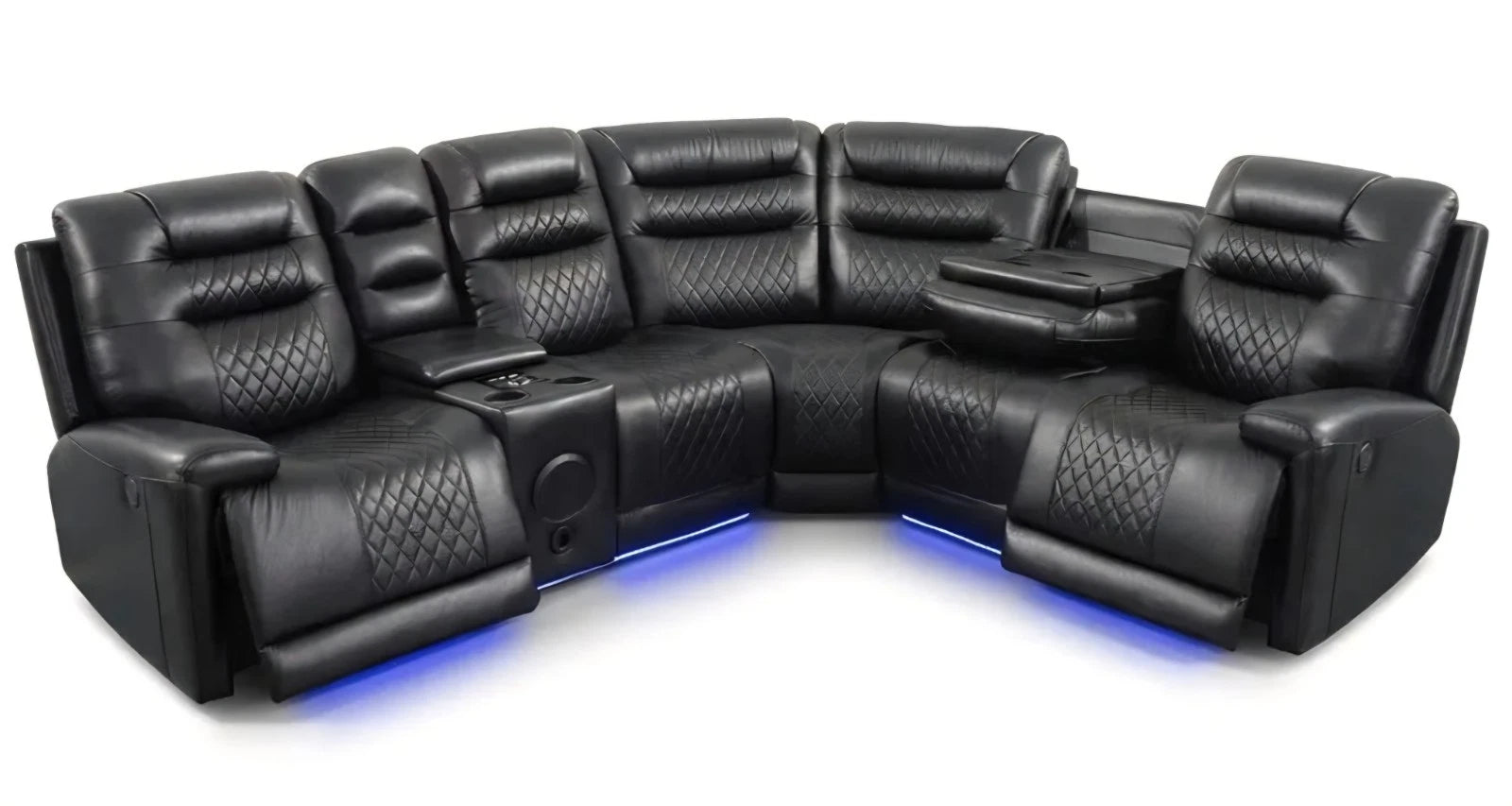 MNS Halifax Music Leather Electric Recliner Corner Sofa - Black, Grey or Brown